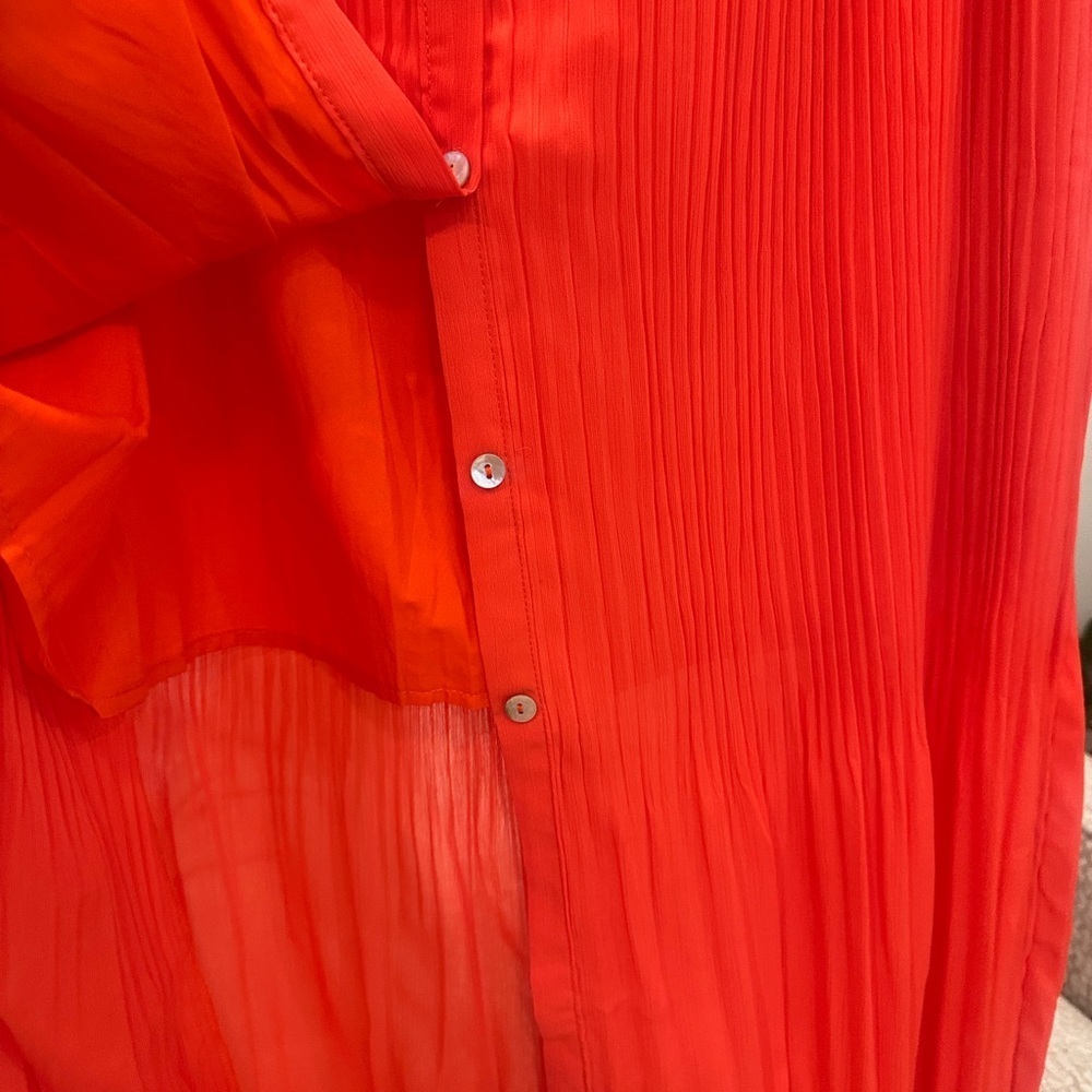 Promesa Red/Orange Pleated Button-Front Maxi / lined at Midi length / size S - Picture 3 of 4